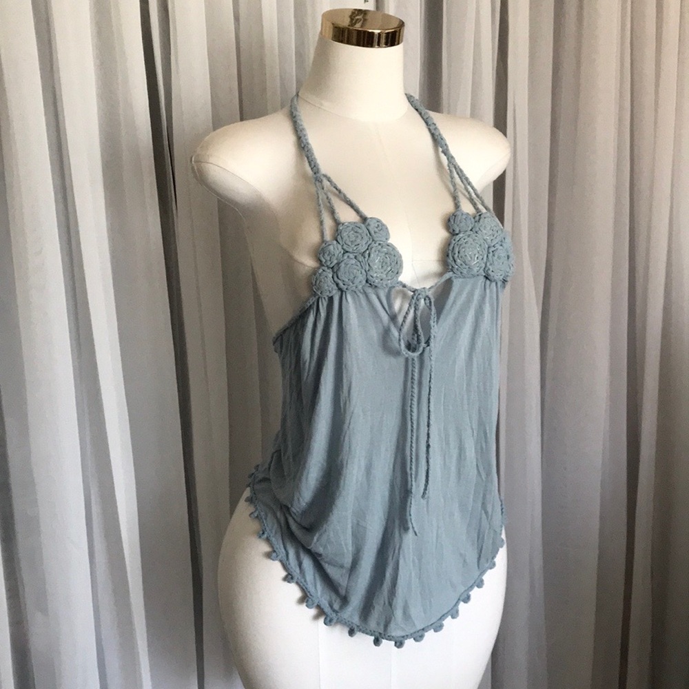 BCBG Blue Crochet Halter Top or Bikini Coverup